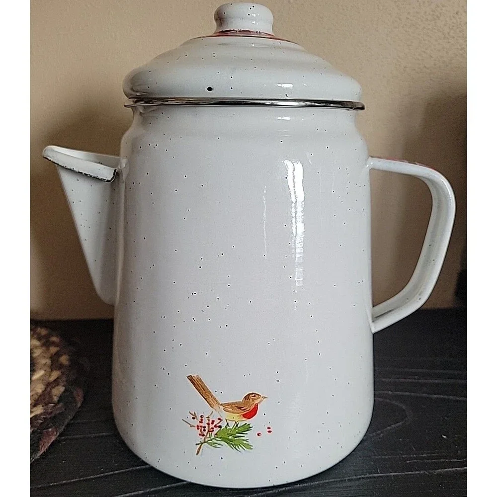 Vintage Hallmark Jan Karon White Enamel Santa Claus Holiday Coffee/Tea Pot